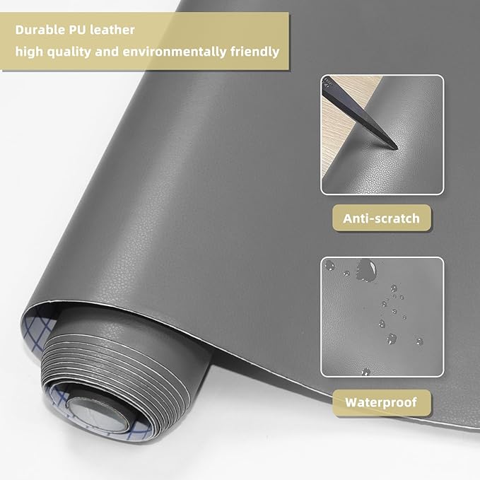 Leather Repair Patch Kit – 17x79 Inch Instant Repair for Scratches, Cracks & Peels on Furniture, Couch, Sofa, Car Seats, Handbags, Cabinets – Heavy-Duty Adhesive Leather Repair Tape (Grey)