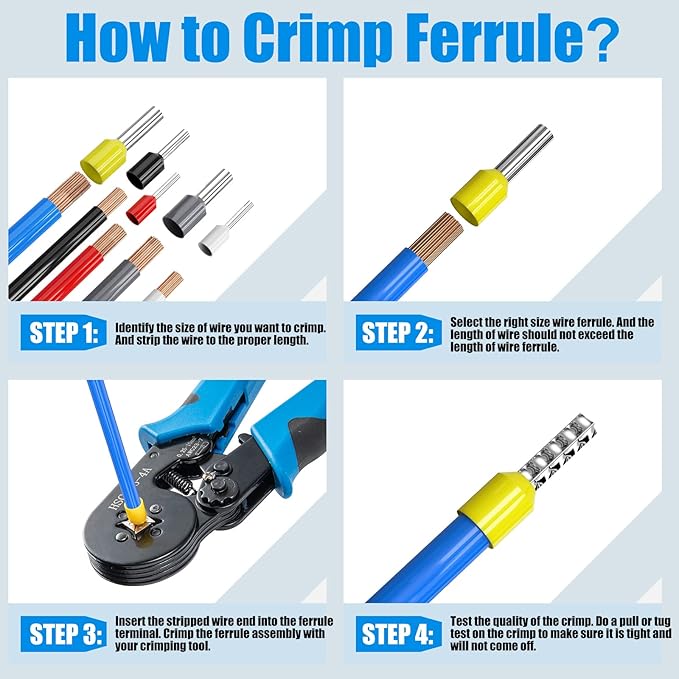 Ferrule Crimping Tool Kit, LUNEY Crimper Plier with 1250PCS Wire Ferrules Kit Wire End Terminals, Self-adjustable Ratchet Tool Set for AWG 23-7 Cable connectors, 0.25-10mm²