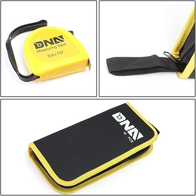 DNA Motoring TOOLS-00031 Home Repair Tool Set - 18 Pieces Tool Kit w/Nylon Carrying Case , Yellow