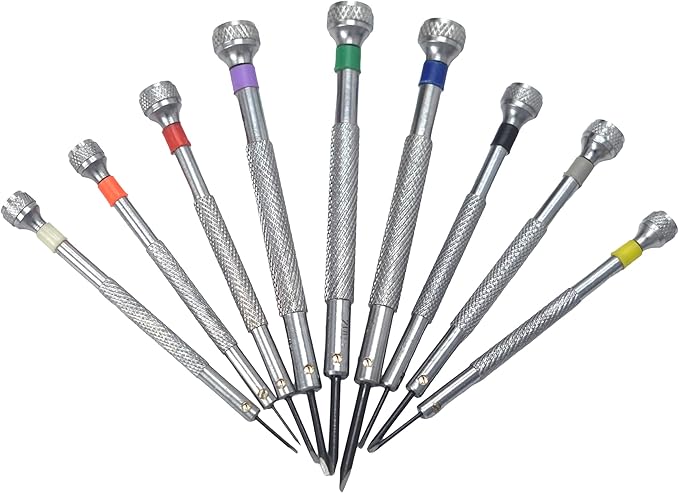 9-Piece Watchmaker Screwdriver Set with Revolving Stand & Extra Blades - Precision Screwdriver Set for Watch Repair, Jewelry, and Electronics, Includes Sizes 0.5mm to 2.5mm