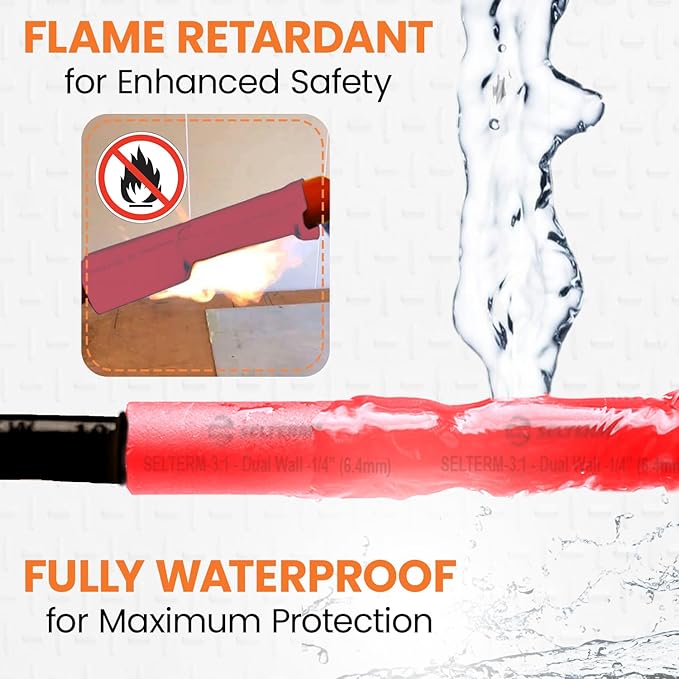 SELTERM 1/4" Red [50 Feet] Marine Grade Heat Shrink Tubing Roll, 3:1 Ratio Dual Wall Adhesive Lined Waterproof Heat Shrink Wrap Tube, for Battery Cable Lugs Wire Terminals Connectors