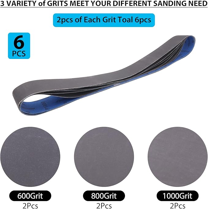 Donanim 2x48 Fine Sanding Belts, 6 Pack Belt Sander Knife Sharpening Belts 2 inch x 48 inch 600 800 1000 Grit Silicon Carbide Sanding Belts for Stone Glass Metal Grinding