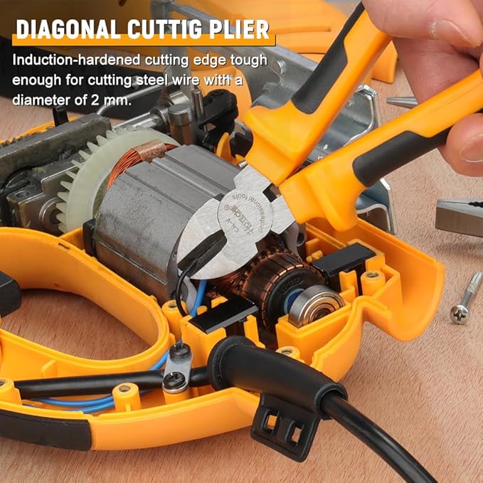 HOTECHE 3 Piece Plier Set - Professional Grade Carbon Steel Pliers for Electricians & Mechanics (6" Diagonal Cutter, 7" Combination, 6" Long Nose) with PVC Grips - Heavy Duty Rust-Resistant
