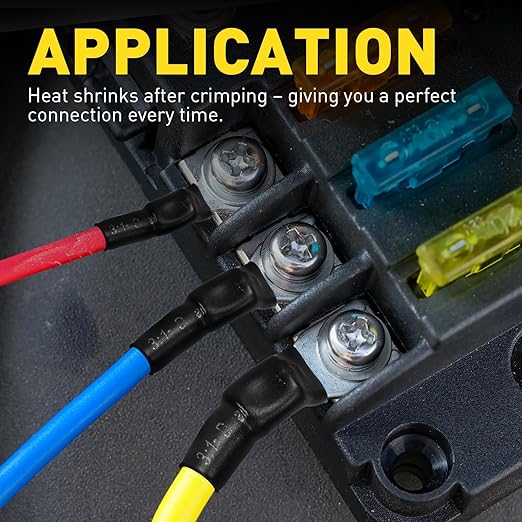 haisstronica Non Insulated Wire Connectors Kit，50pcs #10 Fork Terminals (AWG 12-10) with 50pcs 3:1 Heat Shrink Tubing for Automotive Marine，Brazed Seam Wire Crimp terminals