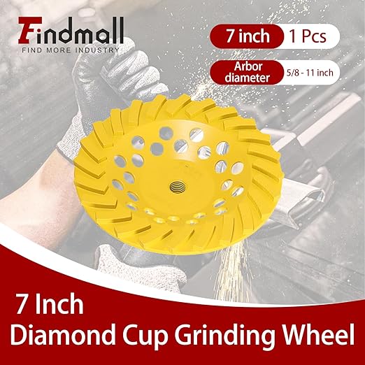findmall 7 Inch Diamond Cup Grinding Wheel Turbo Row Grinding Wheel Angle Grinder Disc FIt for Grinder Polishing and Cleaning Stone