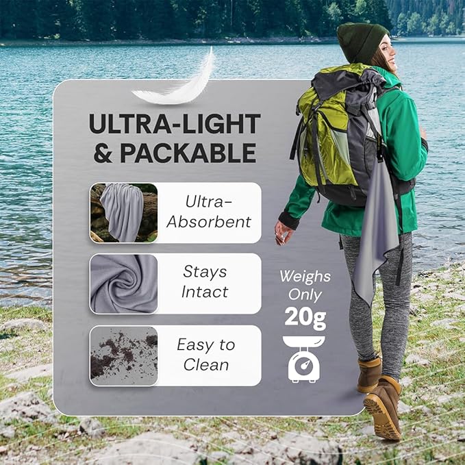 Wander Wash & Microfiber Towel Set – 1oz All-Natural Biodegradable Castile Soap + Fast-Drying Travel Towel – Lightweight, Unscented, Compact for Hiking, Camping, Backpacking