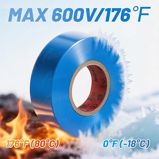 RED WOLF 10 Pack Blue Electrical Tape 3/4 Inch x 66 Ft Industrial Grade UL/CSA Listed 7 Mil Thick Flame Retardant High Temp Waterproof Electrical PVC Tape Electric Super Vinyl Rated 600V