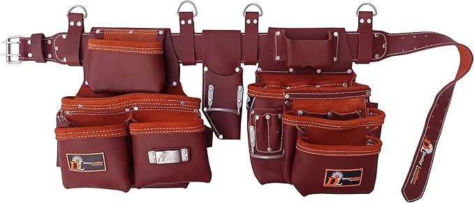 Daisy Leather Tool Belt, PRO-303 Premium Leather Oil Tanned 27 Pockets Heavy Duty Tool Pouch, Leather Tool Belt, Tools Organizer for Electrician, Carpenter, Construction and Framer Tools, X-Large