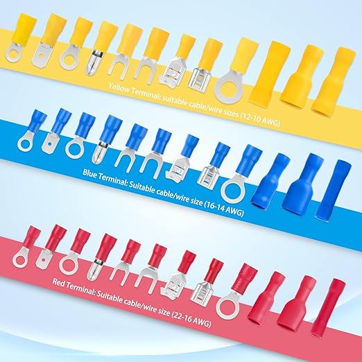 Nilight 1500pcs Mixed Quick Disconnect Crimp Connector Butt Splice Ring Fork Spade Bullet Piggy Back Assortment Kit 22-10 AWG Insulated Wire Terminal for Automotive Wiring