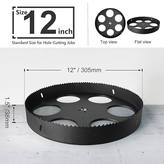 12 Inch Hole Saw with 1/2" Triangle Shank Quick Change Arbor, JTemgle Bi-Metal Hole Saw Heavy Duty Hole Cutting Tool for Cornhole Boards, Recessed Lights, Wood, Plastic, Drywall & Soft Metal