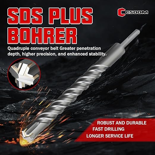 CSOOM SDS Plus Rotary Hammer Drill Bit 1-1/8"x12.2", Professional Concrete Drill Bit for Concrete, Brick, Stone and Cement Walls