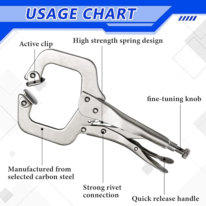10 Pcs Locking C Clamp Set, Locking Pliers with Fixed and Swivel Pads, 6 Inch, 9 and 11 Inch, Metal Tools Welding Clamps for Home Farm
