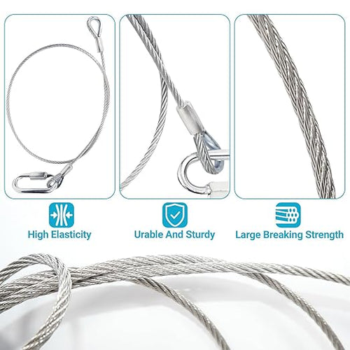 1/8 "T316 Stainless Steel Cable (Wire), 7 * 7 Strands of Twisted Metal for Aviation Construction, Silver with Cutters (150FT)
