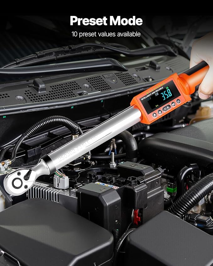 VEVOR Digital Torque Wrench 3/8 1/2 Inch Drive, 0-44.25FT.LB(0-60Nm)/0-162.26FT.LB(0-220Nm) ±2% Accuracy, Electronic Torque Wrench with Preset Mode,Vibration,Buzzer,LED Notification,5Units of Measure