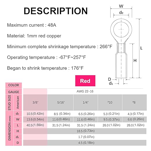 AutCreation 160PCS Heat Shrink Ring Terminals #8 Red 22-16 AWG Marine Grade Electrical Wire Connectors, Tinned Red Copper Resistant Ring Connectors, Insulated Waterproof Crimp Terminals