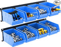 TORACK Wall-Mounted Storage Bins - 8 Plastic Bins & 2 Metal Tracks for Tools Organization in Garage, Craft Room, and Shop(Blue)