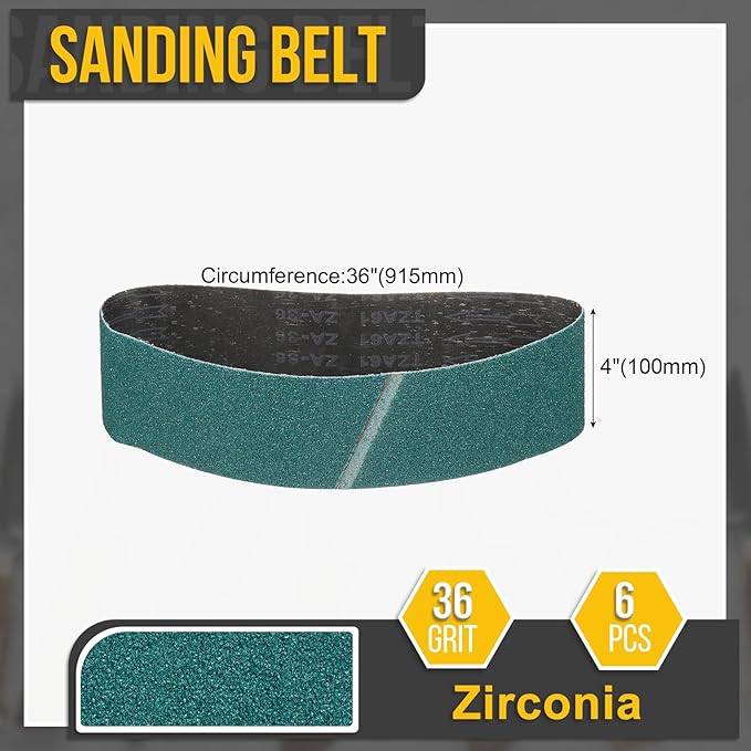 4 x 36 Inch Sanding Belt, 6 Pcs 36 Grit Zirconia Knife Sharpener Belts Work Sharpening for Belt Sander Knife Carving Tool Metal Working