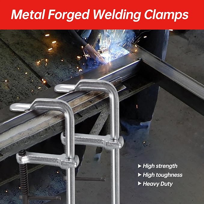 2-Pack Welding Bar Clamps 12 Inch,Drop Forged Steel Bar Clamps Throat Depth 3 inch Load Force 450 Lbs for Woodworking,Welding,Metal working