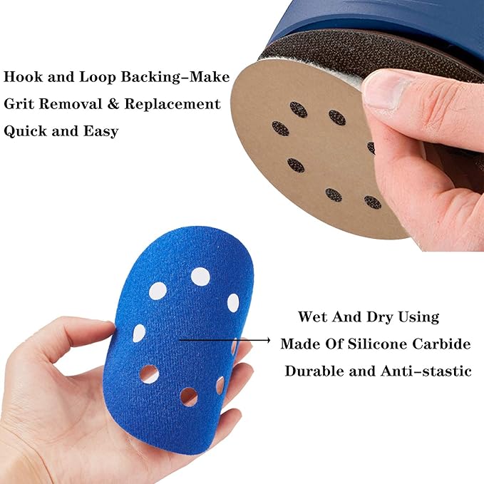 20pcs Sandpaper 8 Hole 5 inch Sanding Discs Hook and Loop 3000/4000/5000/7000/10000 Grits Wet Dry Sandpaper for Random Orbital Sander Automotive Metal Sanding Polishing