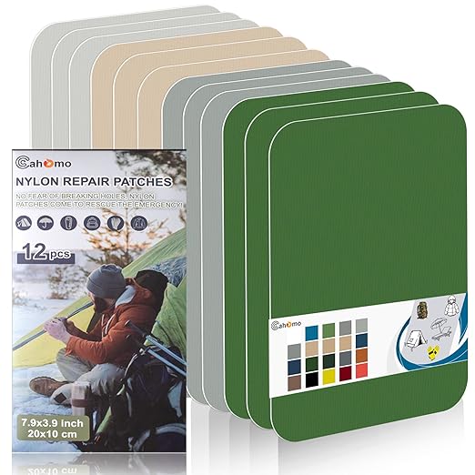 7.9x3.9 inch 12 PCS Nylon Repair Patch Nylon Repair Tape Self Adhesive Fabric Tapes Outdoor Camping Gear Fabric kit for Tent, Umbrella, Down Jackets, Sleeping Bag, Knapsack (Color Set D)