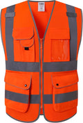 JKSafety 9 Pockets Class 2 High Visibility Zipper Front Safety Vest With Reflective Strips,Meets ANSI/ISEA Standard (150 Orange L)