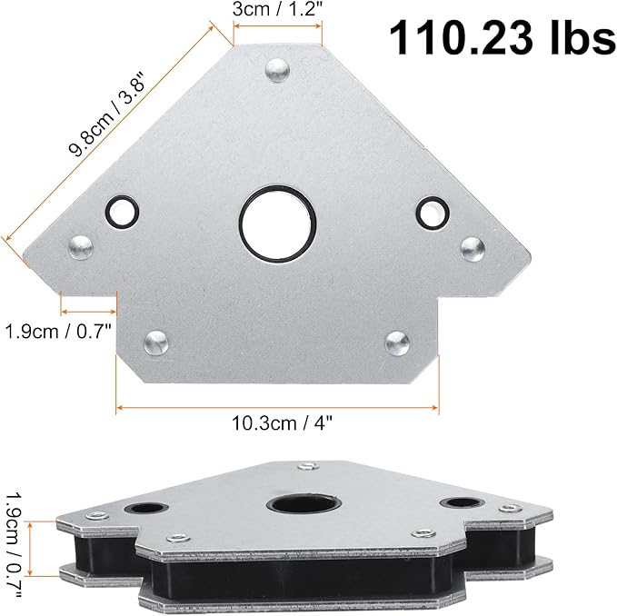 HARFINGTON 2pcs Welding Magnets 110.23 lbs Magnetic Welding Clamp Holder Galvanized Iron Arrow-Shaped Tool 45, 90, 135 Degree with Center Hole for Fixed Angles, Silver Tone