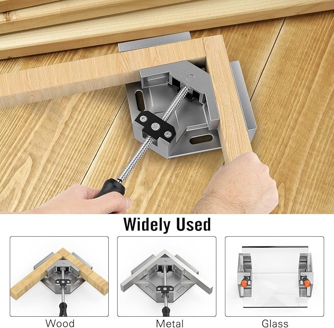 Right Angle Clamp, Housolution [4 PACK] Single Handle 90° Aluminum Alloy Corner Clamp, Clamps for Woodworking Adjustable Swing Jaw, Woodworking Tools Photo Frame Vise Holder, Gifts for Men Dad