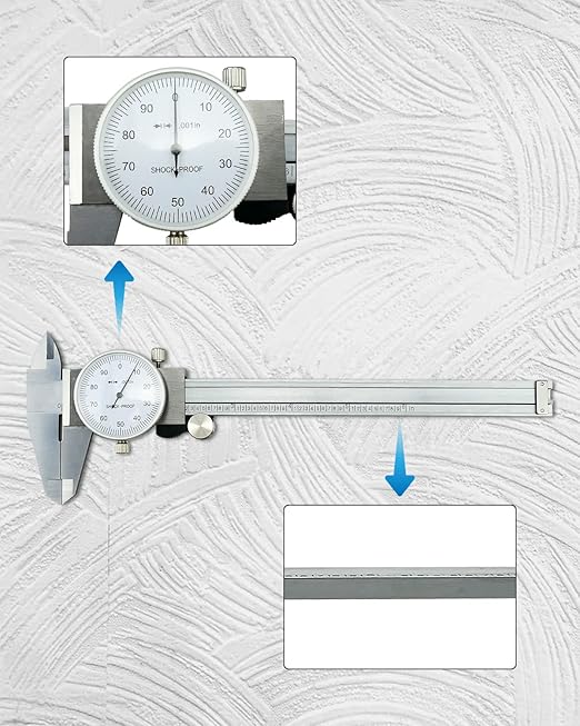 6 Inch Dial Caliper +/-0.001 Inch Accuracy, Shockproof Hardened Stainless Steel Metal 4-Way Measurement Calipers Measuring Tool with Plastic Case