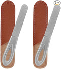 Metal Nail File with Case, 2 Pack Nail Files for Natural Nails, Fingernail Files Diamond Round Tip Stainless Steel Double Sided Fine Grit Sapphire Filer with Sheath Leather Cases Travel Silver Brown