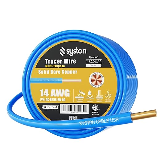 14 AWG Tracer Wire 600V 100% Solid Copper Conductor Direct Burial Underground, Blue Tracer Wire for Locating Underground Pipes and Lines Water Sewer Pipe Fiber Optic Gas Electrical Wire, 100 FT