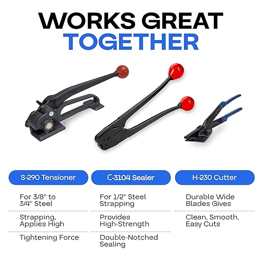 IDL Packaging C-3104 Double-Notched Front-Action Sealer/Crimper for 1/2" Steel Strapping - Hard and Durable Steel Construction - Professional Gear with High-Strength Sealing Action