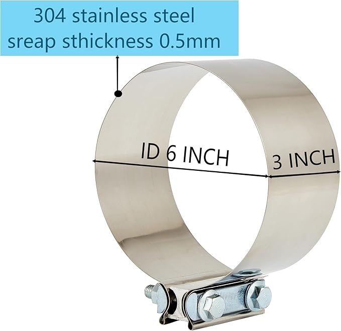 Butt Joint Band Clamps,Exhaust Muffler Clamp Exhaust Pipe Clamps Sleeve Stainless Steel (4, 6'')