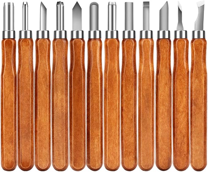 Wood Carving Tools, Adevena 12 set SK2 Carbon Steel Sculpting Knife Kit for Beginners & Professions