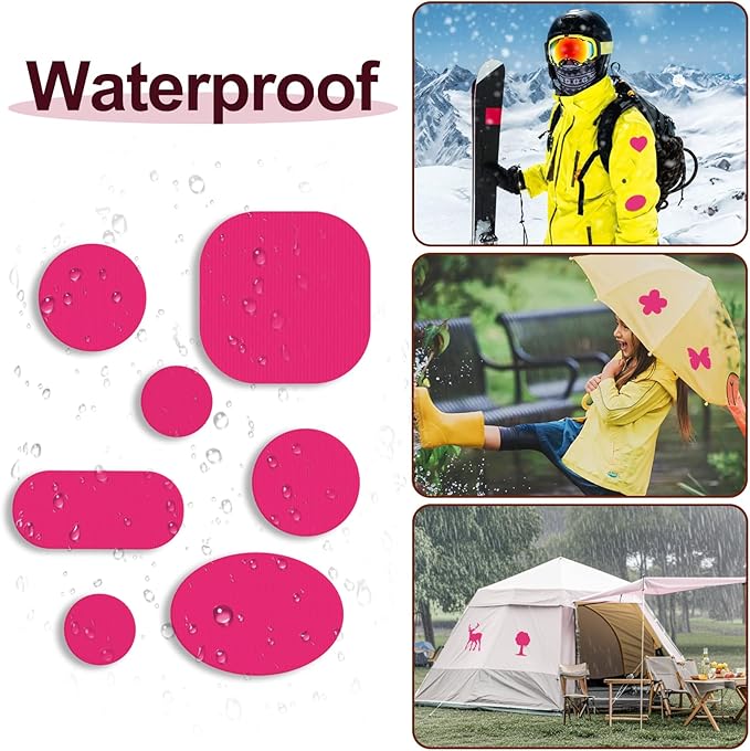 45PCS Nylon Repair Patch Self-Adhesive Pre-Cut Fabric Patch Down Jacket Repair Patches for Puffer Jackets Tenacious Tape Polyester Waterproof Lightweight Tent Repair Patch for Clothes Bag(Rose)