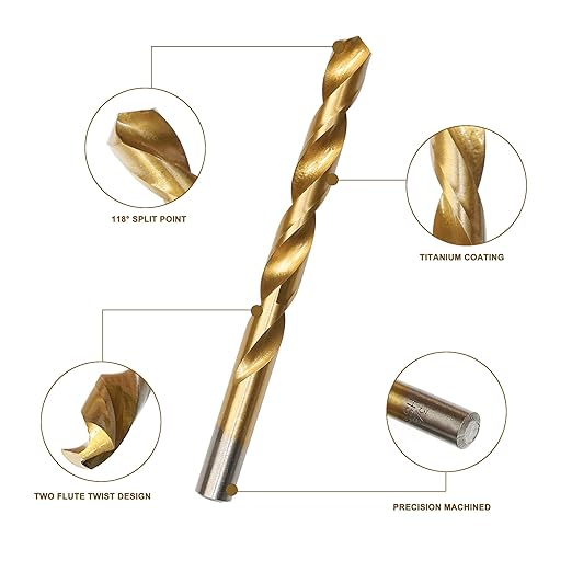 BeHappy 99 Pcs Drill Bit Set, 135° Tip Titanium Coated High Speed Steel, Twist Drill Bit Kit for Iron, Aluminum Alloy, Copper, Wood, Plastic, with Hard Storage 1/16“-3/8”