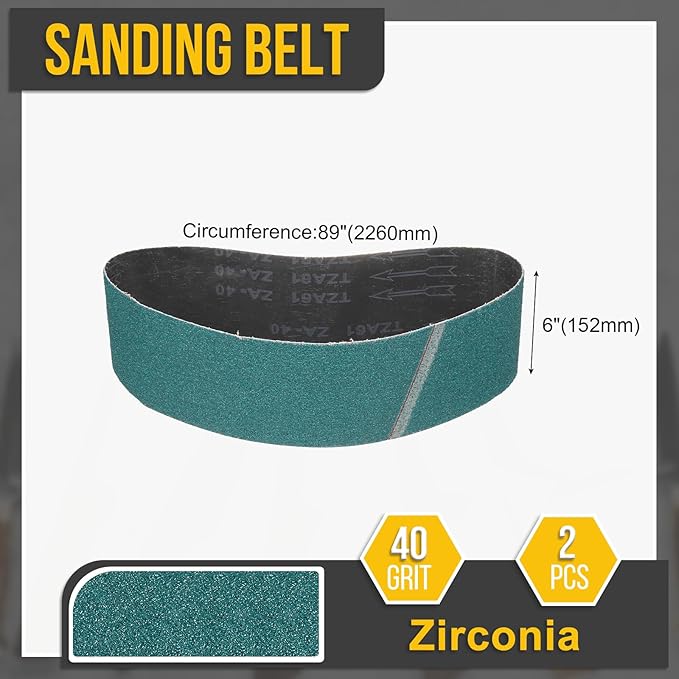 6 x 89 Inch Sanding Belt, 2 Pcs 40 Grit Zirconia Knife Sharpener Belts Work Sharpening for Belt Sander Knife Carving Tool Metal Working
