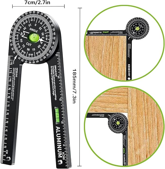 Miter Saw Protractor,Aluminum Protractor Angle Finder with Level Gauge High Precision Laser Inside & Outside Miter Angle Finder for Angle Finder Carpenters, Trim work,Plumbers and All Building Trades