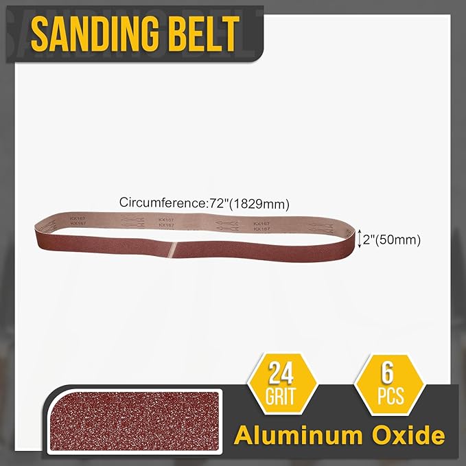 2 x 72 Inch Sanding Belt, 5 Pcs 24 Grit Aluminum Oxide Knife Sharpener Belts Work Sharpening for Belt Sander Knife Carving Tool Metal Working