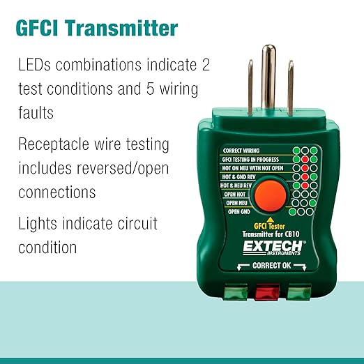 Extech CB10 Circuit Breaker Finder, Locates fuses/Breakers, Tests receptacles and GFCI Circuits
