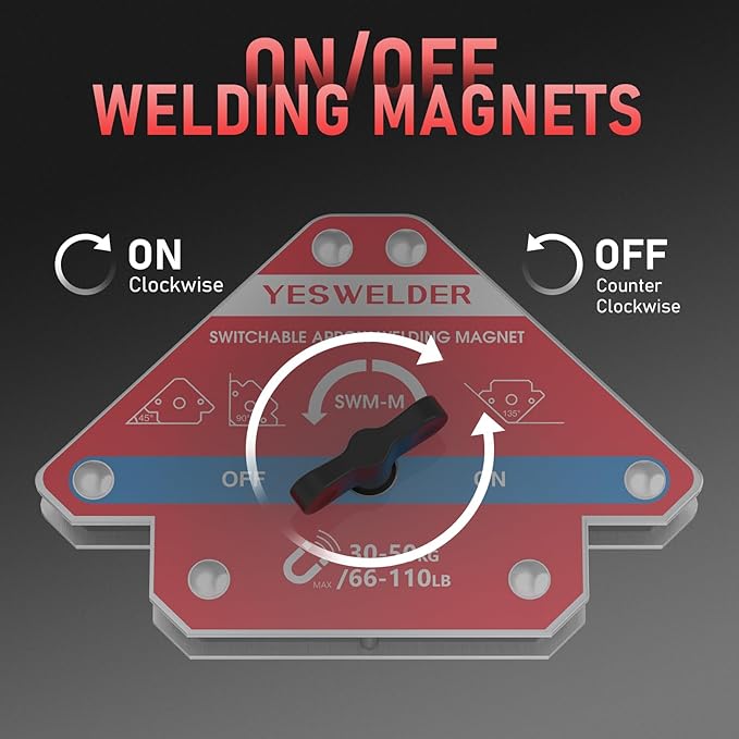 YESWELDER Switchable Arrow Welding Magnet 66-110LBs On/Off Switch Arrow Magnetic Welding Holder