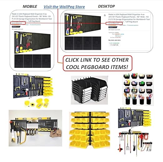 WallPeg Pegboard Kit - 3 ea. 24"x16" Black Peg Boards Panels - Made in USA
