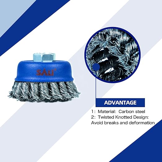 SALI 24 Pack Wire Cup Brush, 3 Inch Twisted Knotted Cup Brush for Grinders, with 5/8-11 Inch Arbor for Heavy Cleaning Rust, Stripping and Abrasive, for Angle Grinder