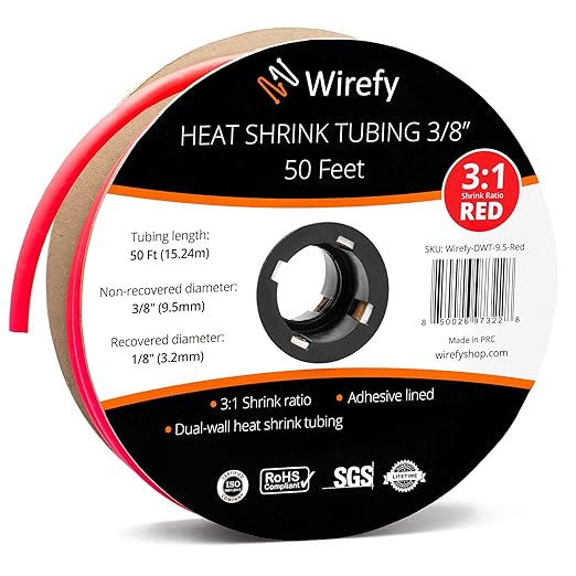Wirefy 3/8" Heat Shrink Tubing - 3:1 Ratio - Adhesive Lined - a resistant Heat Shrink - Red - 50 Feet Roll