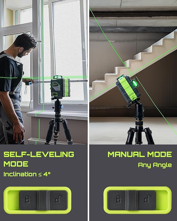 LG-3DMAX 3x360° Green Laser Level, 3D Self-Leveling Cross Line Laser with 2 Rechargeable Lithium Batteries, Fine-Tuning Bracket Adapter, Green Laser Enhancement Glasses, and Hard Carrying Case