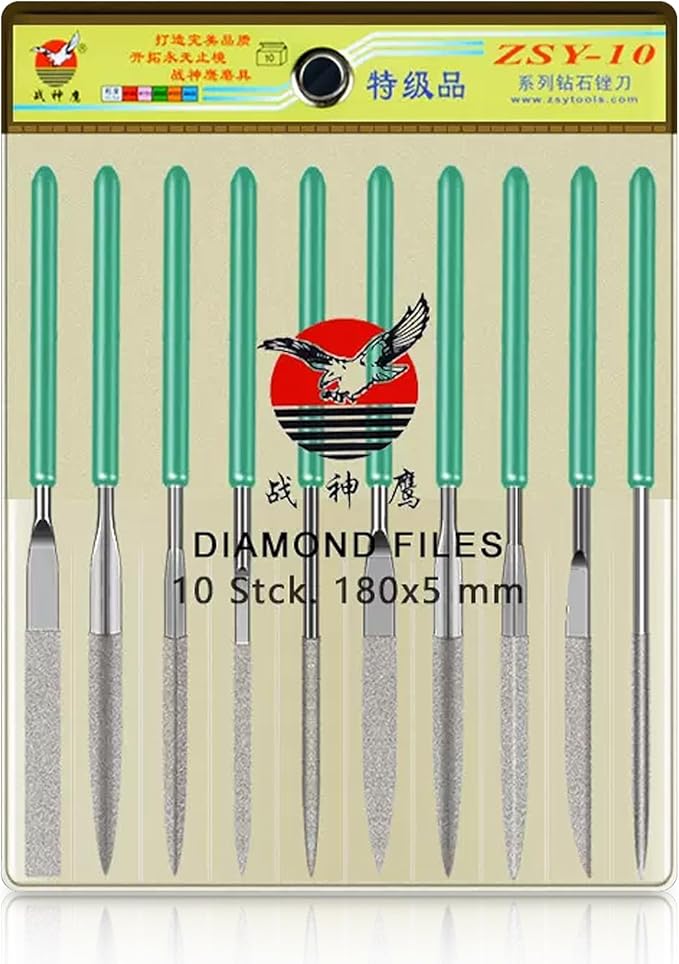 Diamond Files Set,10PCS Precision Needle File Set,Super Hard Black Nickel Coated Alloy File,Diamond Coated Files for Filing Metal,Ceramic,Stone,Jewelry,Glass.120 Grit,5×180mm