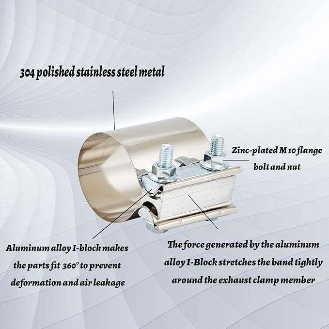 Butt Joint Band Clamps,Exhaust Muffler Clamp Exhaust Pipe Clamps Sleeve Stainless Steel (4, 2.75'')