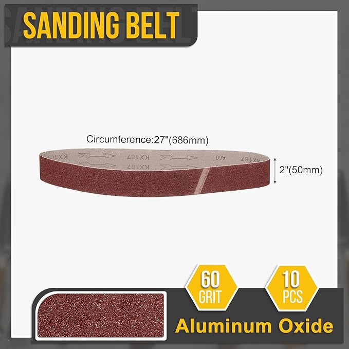 2 x 27 Inch Sanding Belt, 10 Pcs 60 Grit Knife Sharpener Belts Work Sharpening for Belt Sander Knife Carving Tool Metal Working