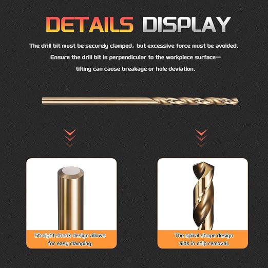 Drill Bit, 5/64" Cutting Diameter (1.984mm), 4241 HSS Gold 118° Cutting Angle Versatile Jobber Bits - (Applications: for Drilling Plastic Wood Soft Thin Metal), 12-Pieces