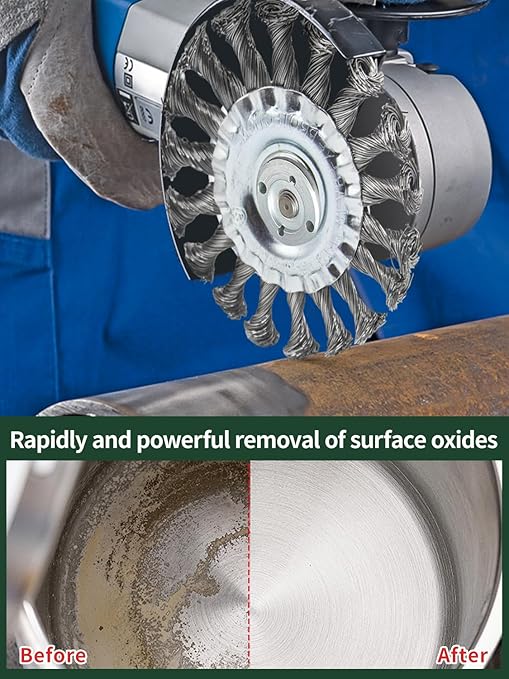 Crimped Wire Wheel Brush 4in 5/8-11 Threads Arbor for 4-1/2" Angle Grinder Metal Rust Paint Stain Removal - 1pcs