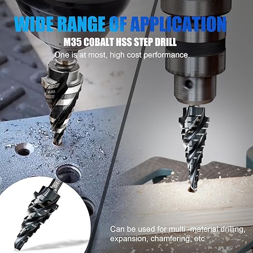 M35 Cobalt Step Drill Bit Set, TiAlN Coated Unibit Metal Hole Cutter 1/8"-7/8"(3pcs), High Speed Steel with 4 Spiral Flutes, Hex Shank for Stainless Steel, Wood, Plastic